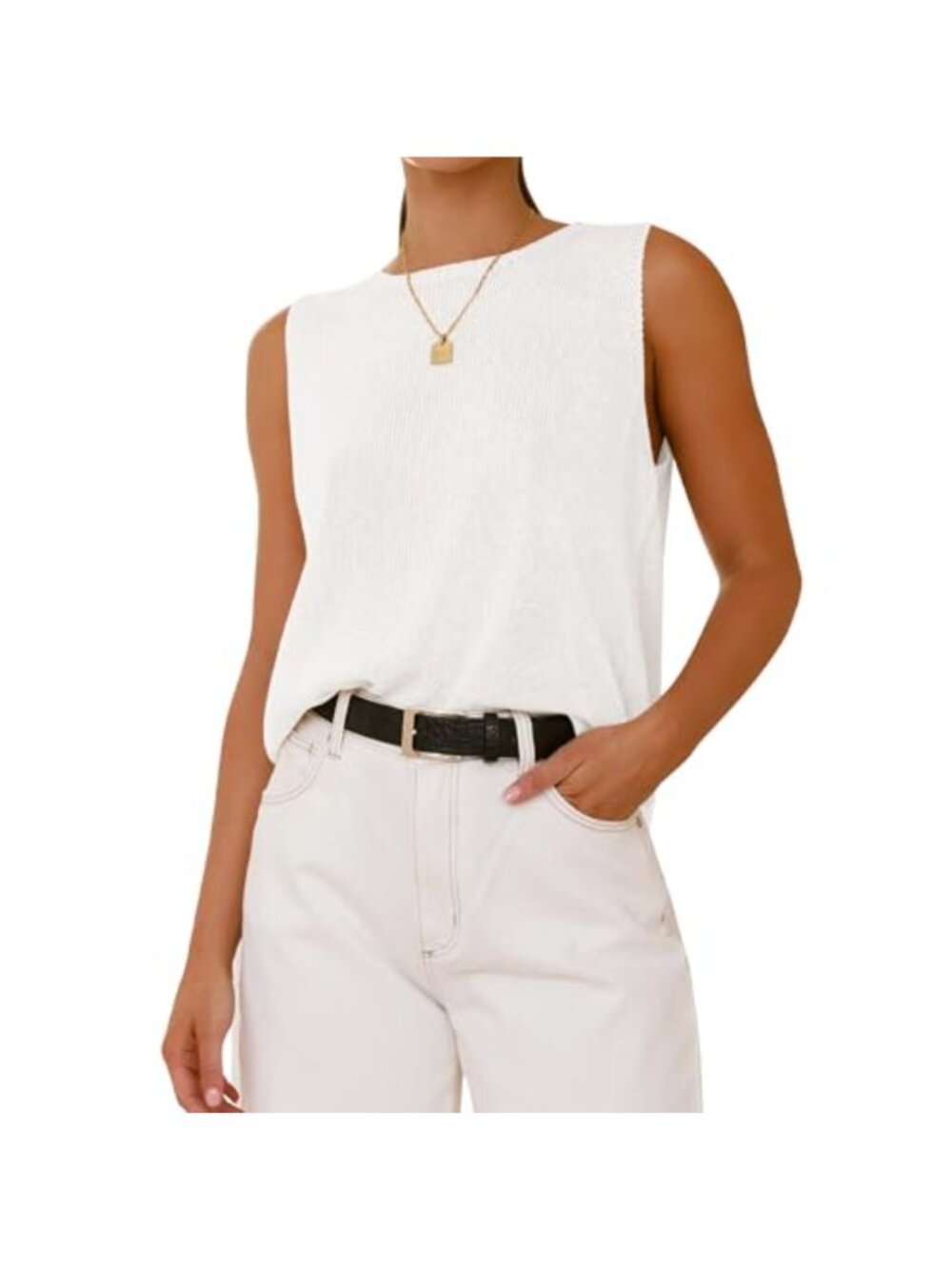 Womens Sweater Vest Loose Fit Sleeveless Ribbed Knit Tank Top Crew Neck
